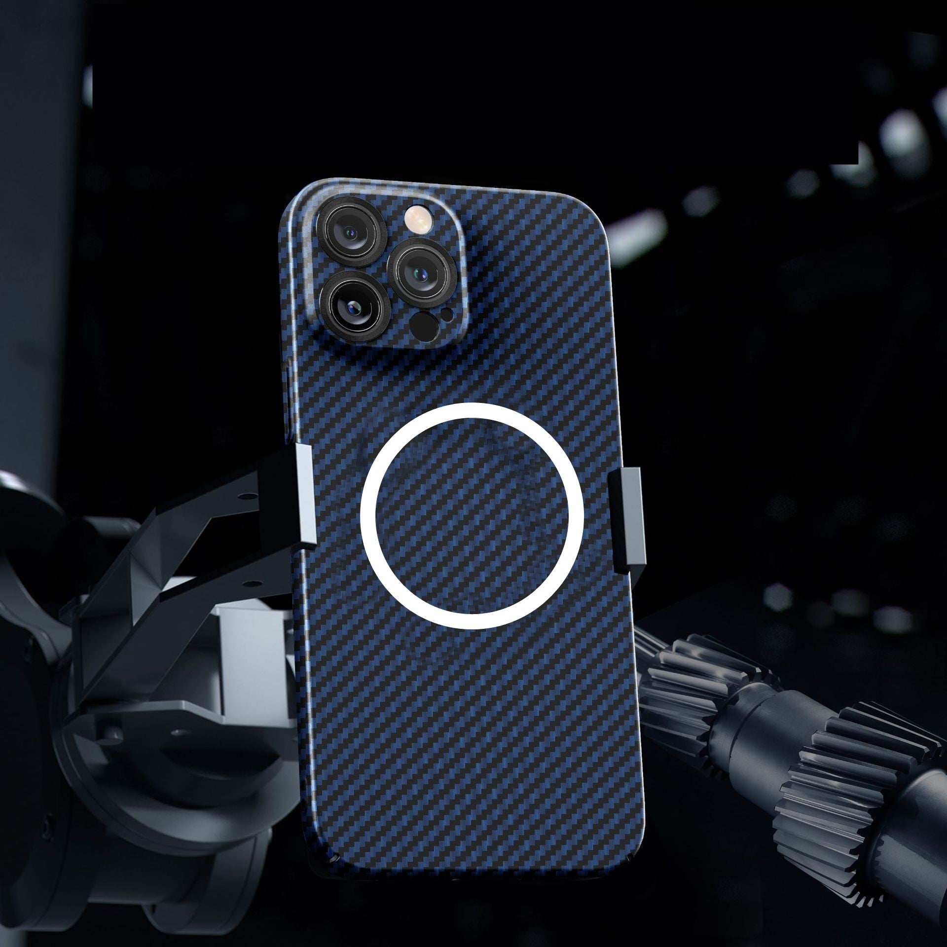 Husa de protectie pentru iPhone 14, Flippy, Magnetica, MagSafe, Carbon Fiber Protectie Antisoc, Albastru-3