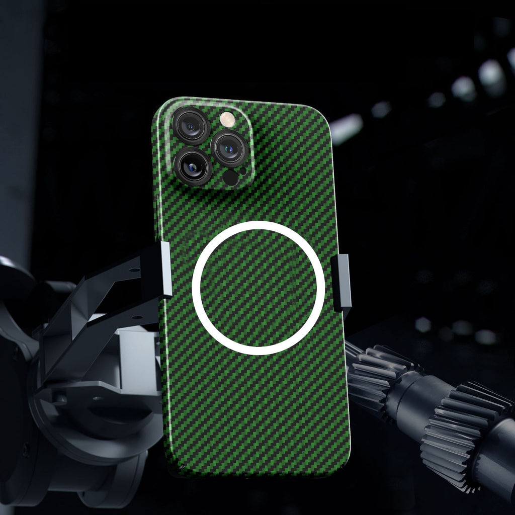 Husa de protectie pentru iPhone 14, Flippy, Magnetica, MagSafe, Carbon Fiber Protectie Antisoc, Verde-1