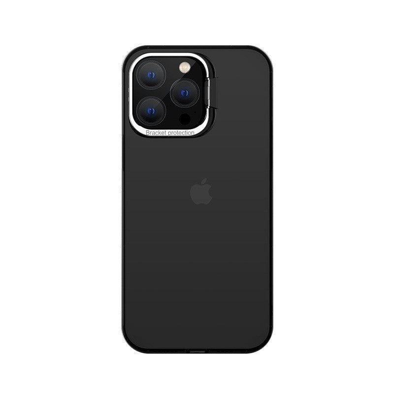 Husa de protectie pentru iPhone 14 Plus, cu suport metalic pentru camera, Bracket Series, Flippy, Protectie Antisoc, PC mat, silicon moale pe margini, Negru-0