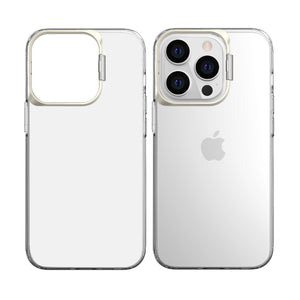 Husa de protectie pentru iPhone 14 Plus, cu suport metalic pentru camera, Bracket Series, Flippy, Protectie Antisoc, PC mat, silicon moale pe margini, Transparent-0