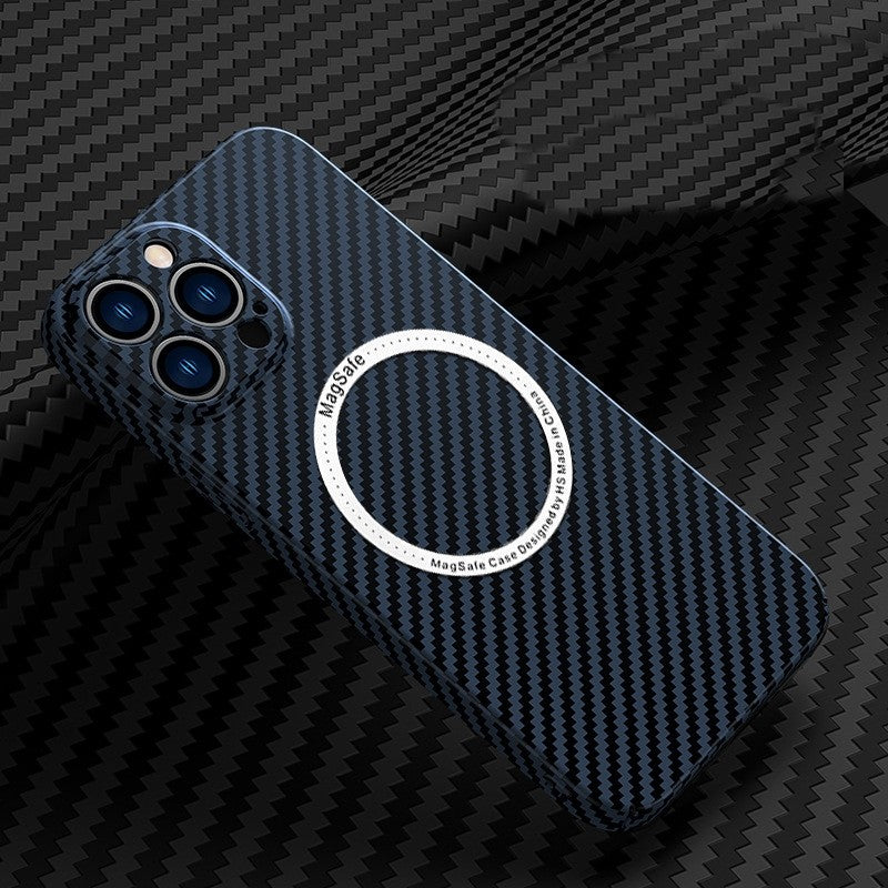 Husa de protectie pentru iPhone 14 Plus, Flippy, Magnetica, MagSafe, Carbon Fiber Protectie Antisoc, Albastru-1