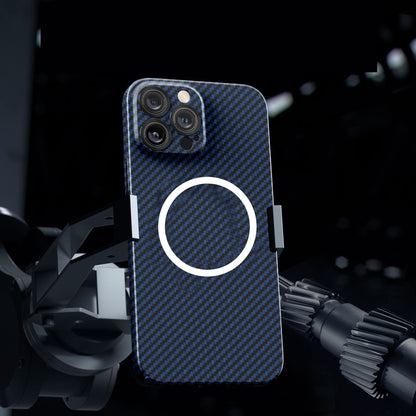 Husa de protectie pentru iPhone 14 Plus, Flippy, Magnetica, MagSafe, Carbon Fiber Protectie Antisoc, Albastru-3