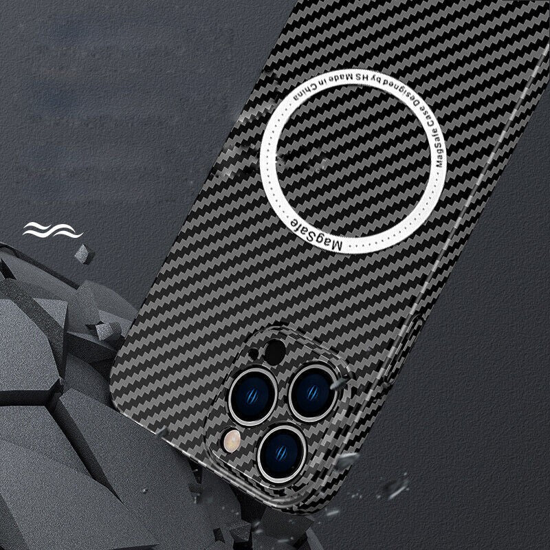 Husa de protectie pentru iPhone 14 Plus, Flippy, Magnetica, MagSafe, Carbon Fiber Protectie Antisoc, Negru-2