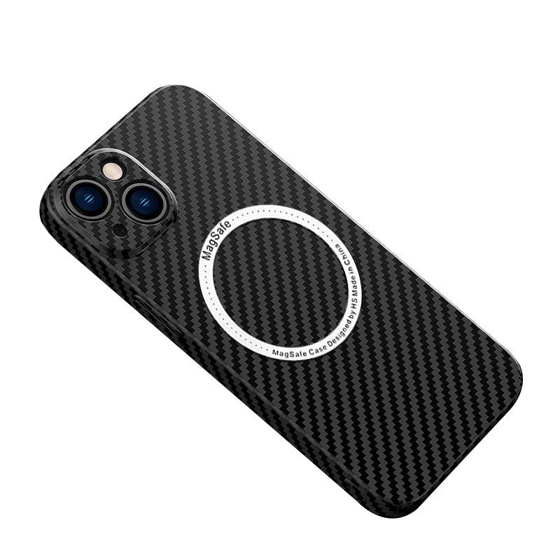 Husa de protectie pentru iPhone 14 Plus, Flippy, Magnetica, MagSafe, Carbon Fiber Protectie Antisoc, Negru-0
