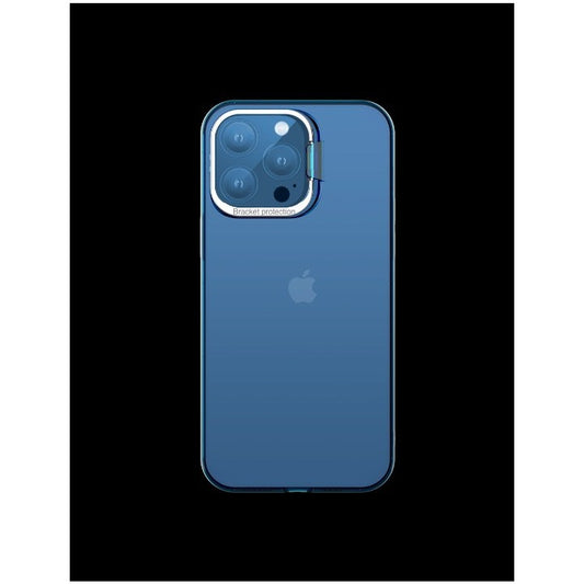Husa de protectie pentru iPhone 14 Pro, cu suport metalic pentru camera, Bracket Series, Flippy, Protectie Antisoc, PC mat, silicon moale pe margini, Albastru-0