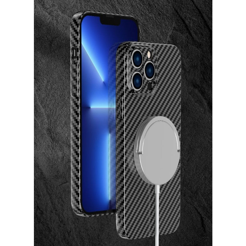 Husa de protectie pentru iPhone 14 Pro, Flippy, Magnetica, MagSafe, Carbon Fiber Protectie Antisoc, Negru-3