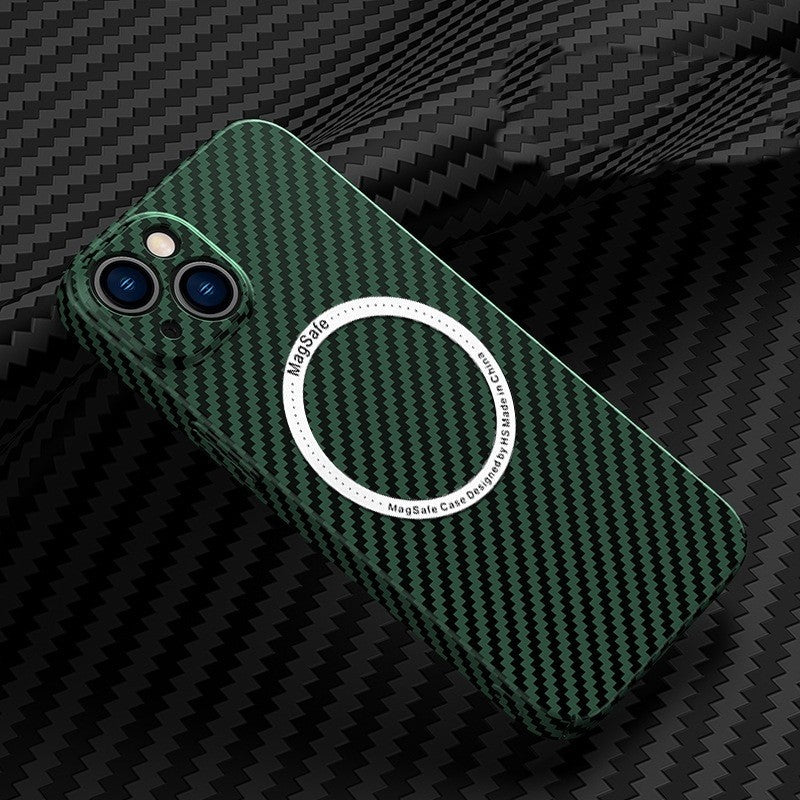 Husa de protectie pentru iPhone 14 Pro, Flippy, Magnetica, MagSafe, Carbon Fiber Protectie Antisoc, Verde-2
