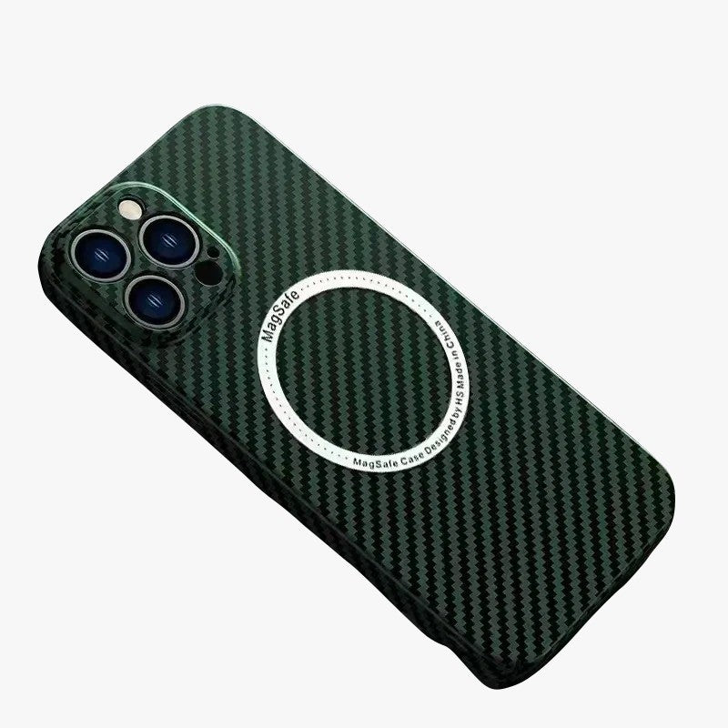 Husa de protectie pentru iPhone 14 Pro, Flippy, Magnetica, MagSafe, Carbon Fiber Protectie Antisoc, Verde-0