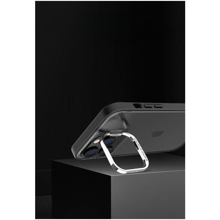 Husa de protectie pentru iPhone 14 Pro Max, cu suport metalic pentru camera, Bracket Series, Flippy, Protectie Antisoc, PC mat, silicon moale pe margini, Negru-3