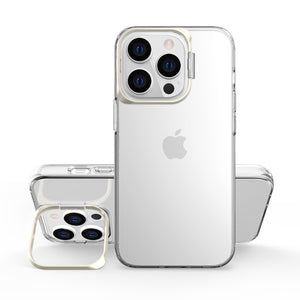 Husa de protectie pentru iPhone 14 Pro Max, cu suport metalic pentru camera, Bracket Series, Flippy, Protectie Antisoc, PC mat, silicon moale pe margini, Transparent-0