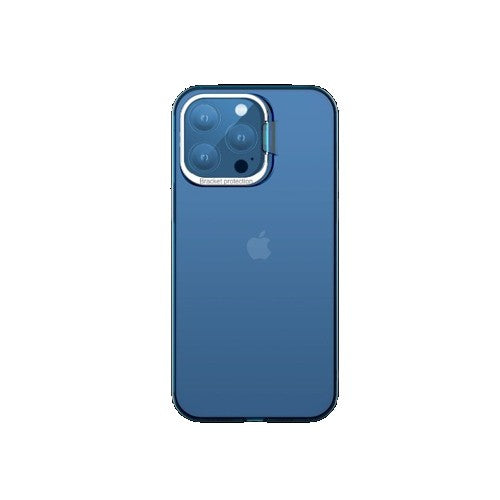 Husa de protectie pentru iPhone 14 Pro Max, cu suport metalic pentru camera, Bracket Series, Flippy, Protectie Antisoc, PC mat, silicon moale pe margini, Albastru-0