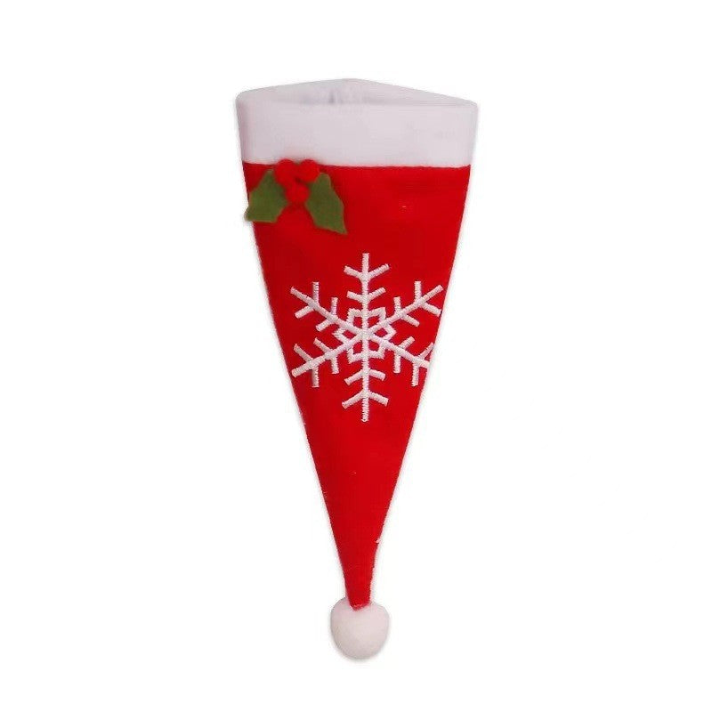 Husa decorativa festiva pentru 3 tacamuri Flippy, model caciulita cu fulg, material textil si poliester, 18 x 7 cm, rosu-0