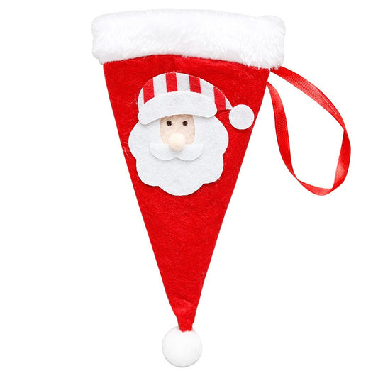 Husa decorativa festiva pentru 3 tacamuri Flippy, model caciulita cu Mos Craciun, material textil si poliester, 19 x 10 cm, rosu-0