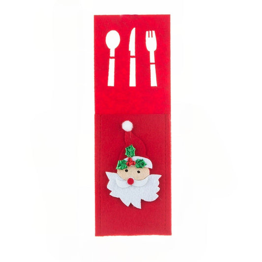 Husa decorativa pentru set tacamuri Flippy, model Mos Craciun, material poliester, 25 x 8.5 cm, rosu-0