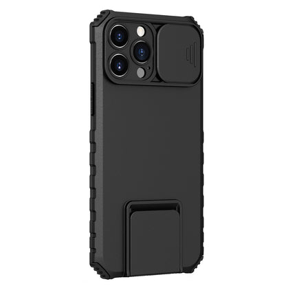 Husa Defender cu Stand pentru iPhone 12, Negru, Suport reglabil, Antisoc, Protectie glisanta pentru camera, Flippy-2