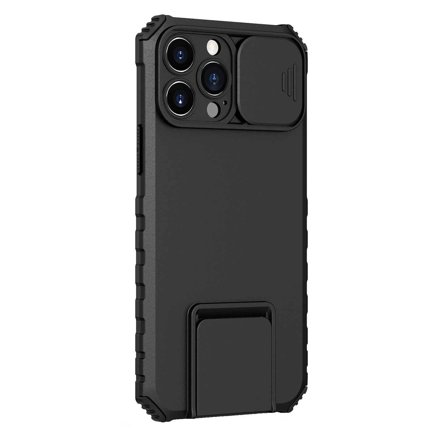Husa Defender cu Stand pentru iPhone 12, Negru, Suport reglabil, Antisoc, Protectie glisanta pentru camera, Flippy-0