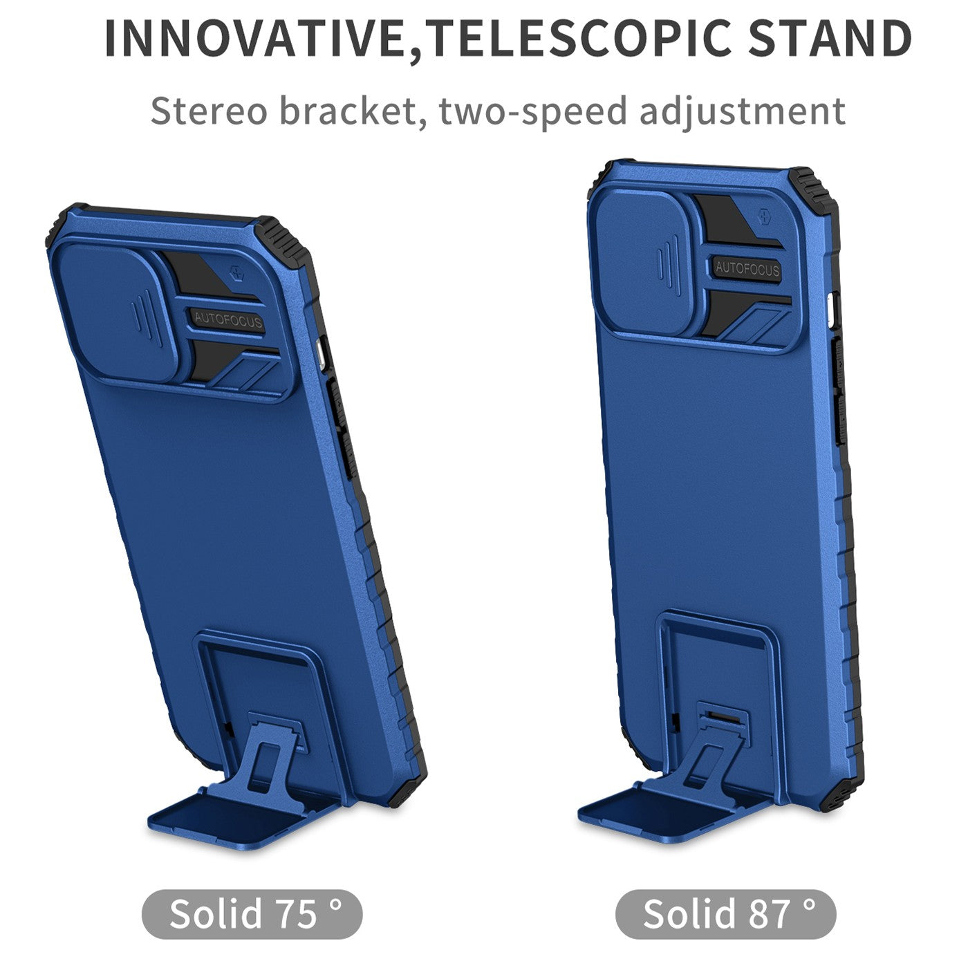 Husa Defender cu Stand pentru iPhone 12 Pro Max, Albastru, Suport reglabil, Antisoc, Protectie glisanta pentru camera, Flippy-2