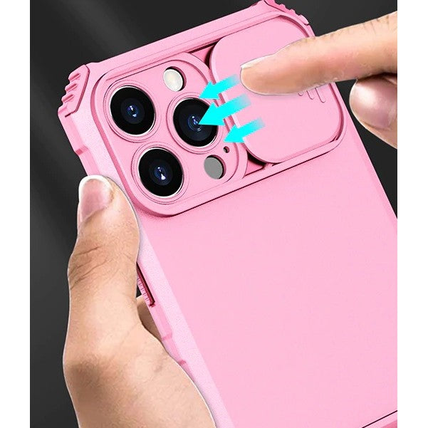 Husa Defender cu Stand pentru iPhone 12, Roz, Suport reglabil, Antisoc, Protectie glisanta pentru camera, Flippy-2