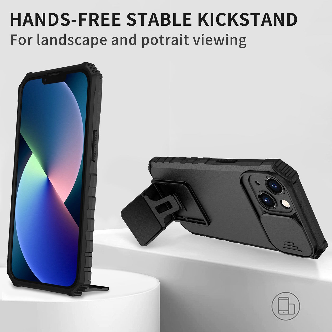 Husa Defender cu Stand pentru iPhone 13, Negru, Suport reglabil, Antisoc, Protectie glisanta pentru camera, Flippy-2