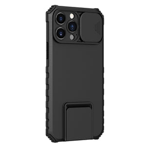 Husa Defender cu Stand pentru iPhone 13, Negru, Suport reglabil, Antisoc, Protectie glisanta pentru camera, Flippy-0