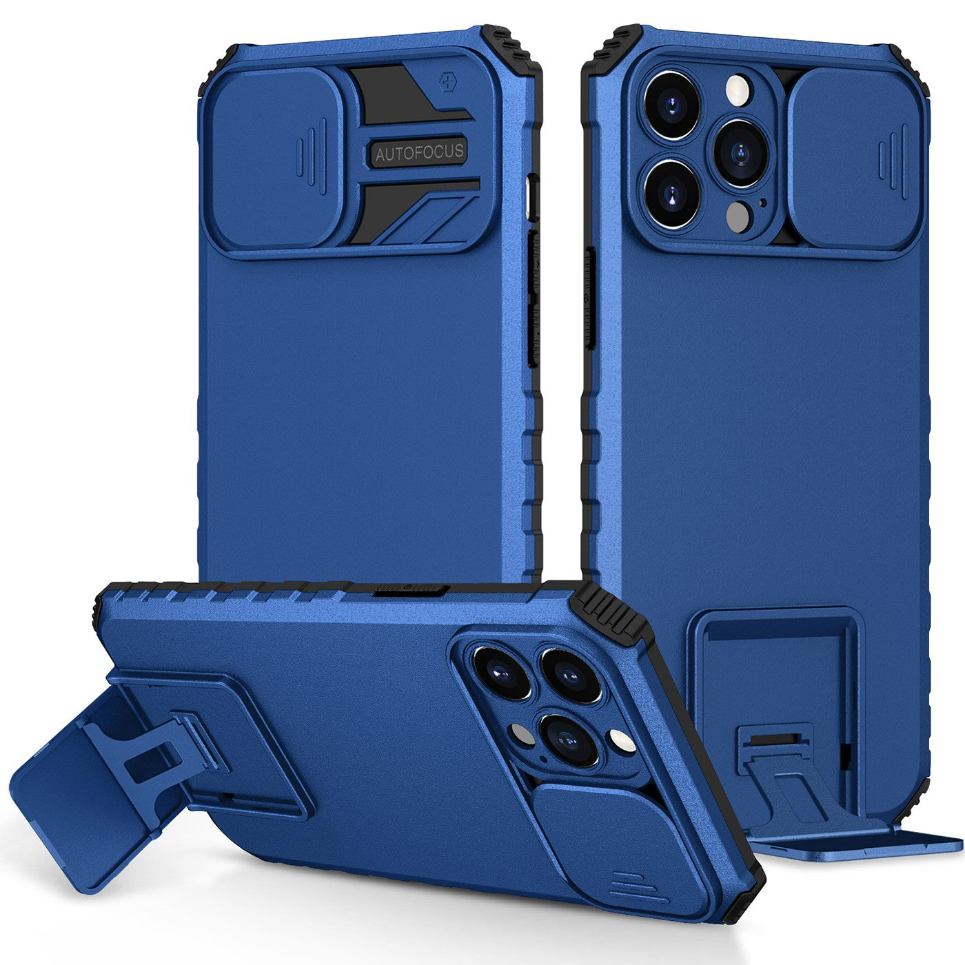 Husa Defender cu Stand pentru iPhone 13 Pro Max, Albastru, Suport reglabil, Antisoc, Protectie glisanta pentru camera, Flippy-1