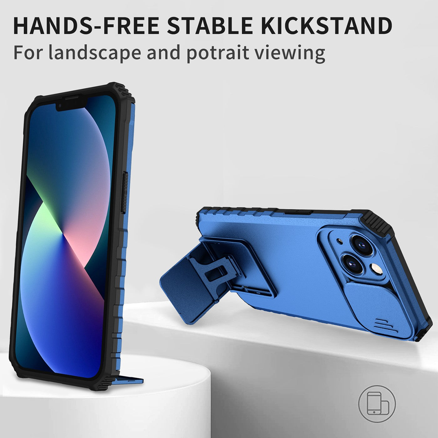 Husa Defender cu Stand pentru iPhone 13 Pro Max, Albastru, Suport reglabil, Antisoc, Protectie glisanta pentru camera, Flippy-6