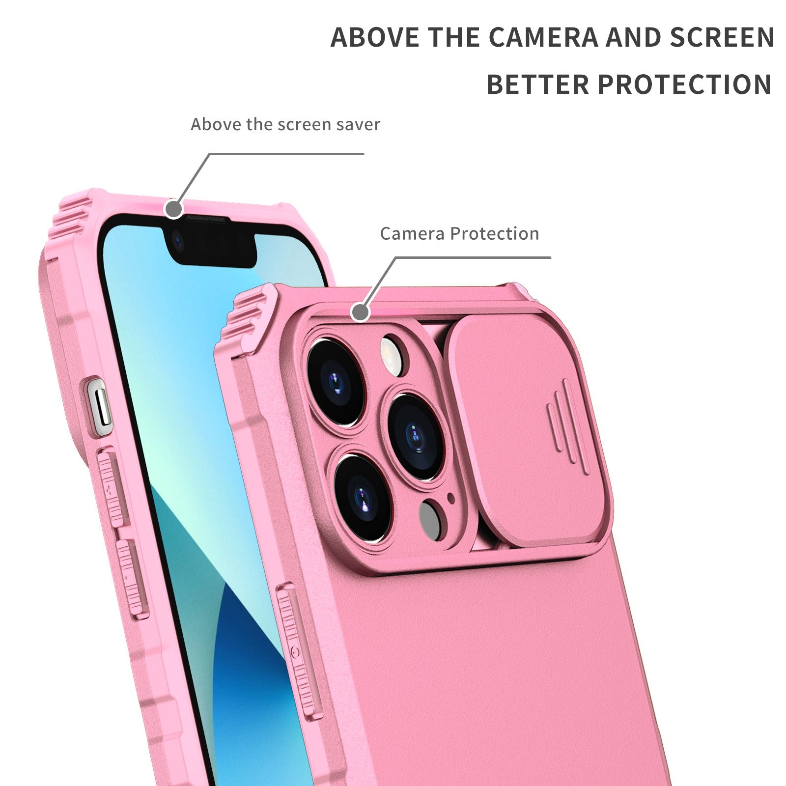 Husa Defender cu Stand pentru iPhone 13 Pro Max, Roz, Suport reglabil, Antisoc, Protectie glisanta pentru camera, Flippy-2