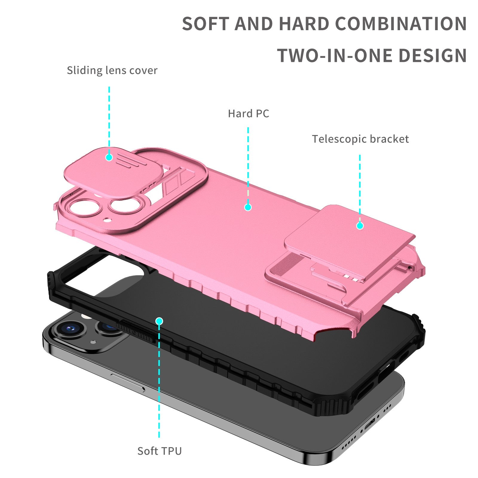 Husa Defender cu Stand pentru iPhone 13 Pro Max, Roz, Suport reglabil, Antisoc, Protectie glisanta pentru camera, Flippy-3