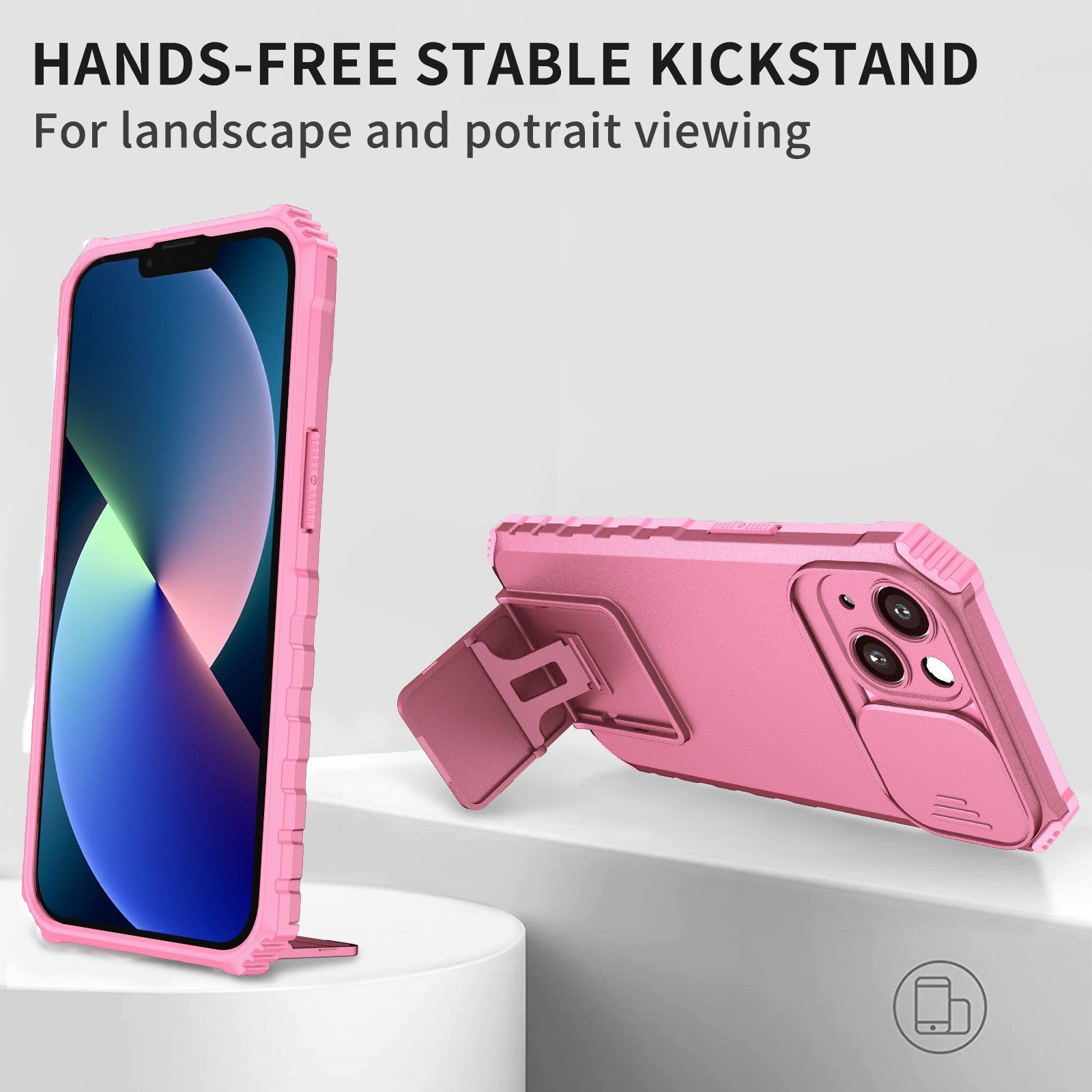 Husa Defender cu Stand pentru iPhone 13 Pro Max, Roz, Suport reglabil, Antisoc, Protectie glisanta pentru camera, Flippy-5