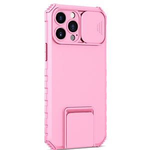 Husa Defender cu Stand pentru iPhone 13 Pro Max, Roz, Suport reglabil, Antisoc, Protectie glisanta pentru camera, Flippy-0