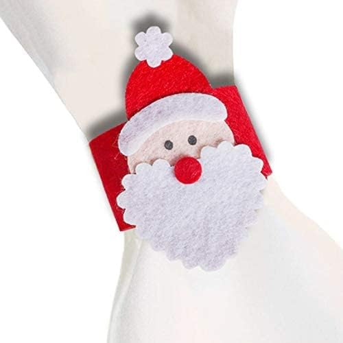 Husa deocarativa festiva pentru servetele si tacamuri, tema Mos Craciun, material textil si poliester, 5.5 x 10 cm, rosu-0