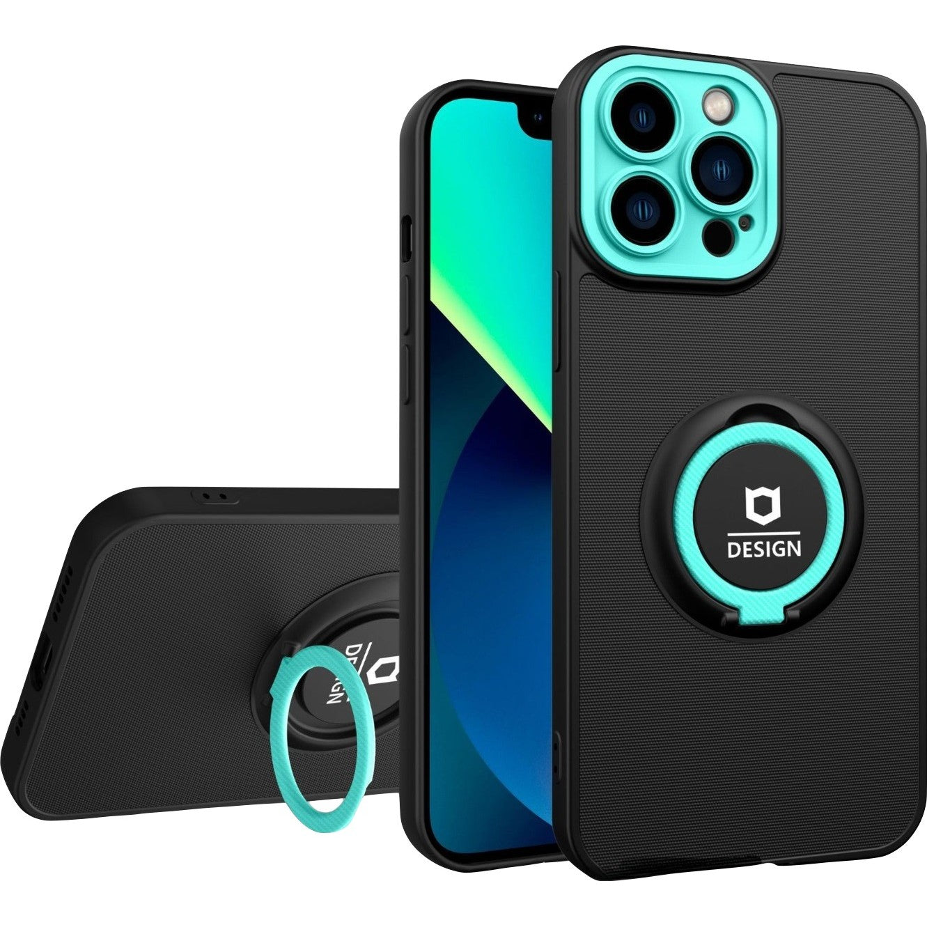 Husa Eagle Eye cu Stand pentru Apple iPhone 13 Pro (6.1) Negru/Turcoaz, Suport Auto Magnetic, Protectie Antisoc, Flippy-0