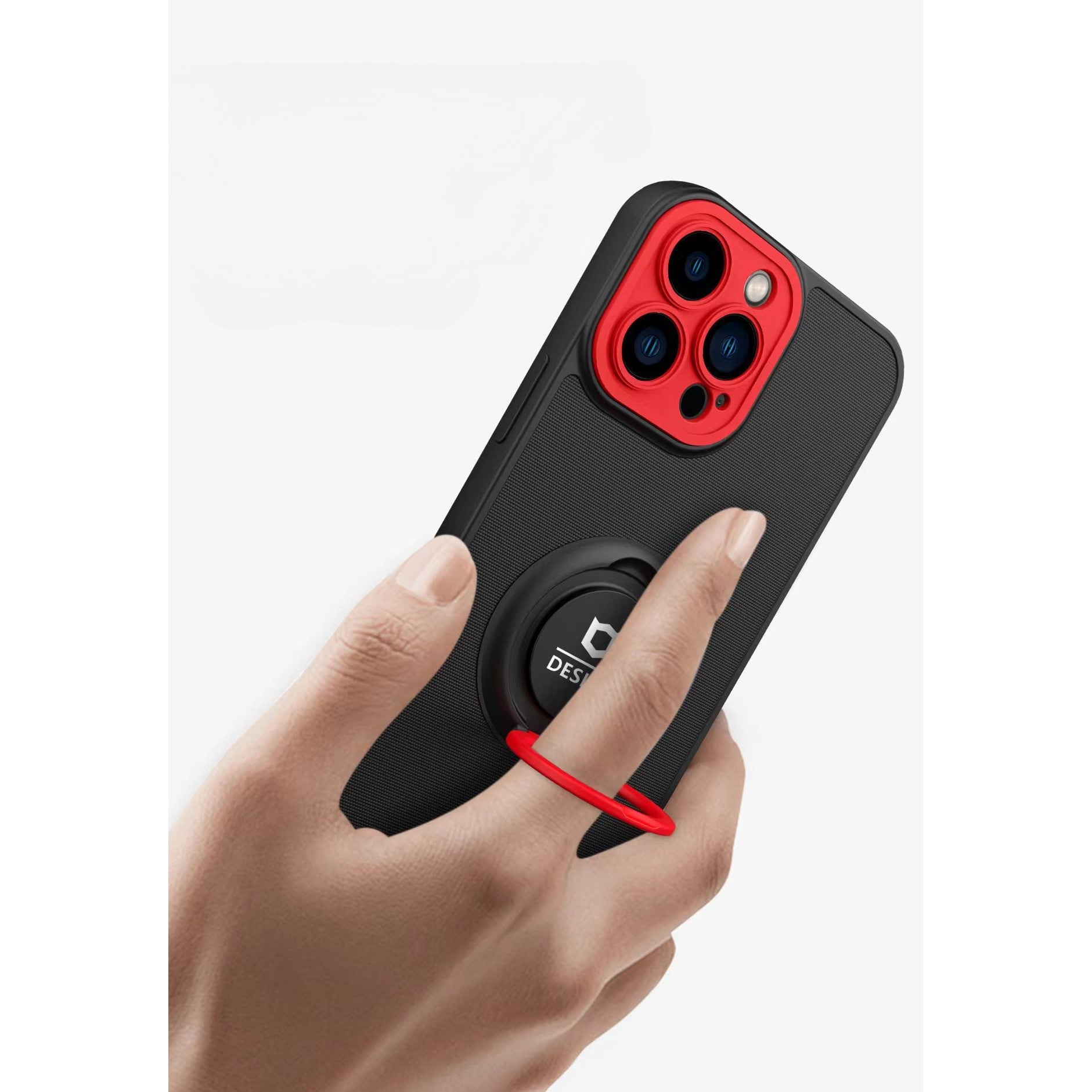Husa de protectie Eagle eye pentru Apple iPhone 14, Rezistenta la socuri, Protectie camera, Cu inel de prindere magnetic negru, rosu, Negru-1