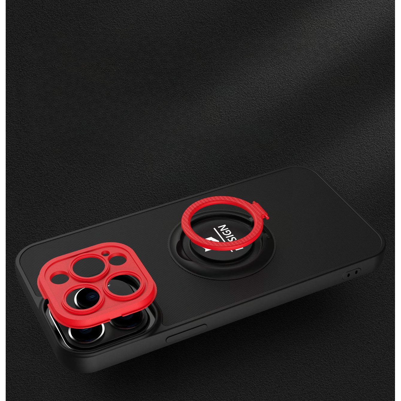 Husa de protectie Eagle eye pentru Apple iPhone 14 Pro, Rezistenta la socuri, Protectie camera, Cu inel de prindere magnetic rosu, Flippy, Negru-2