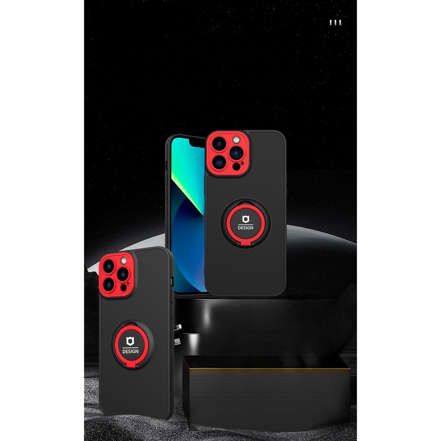 Husa de protectie Eagle eye pentru Apple iPhone 12, Rezistenta la socuri, Protectie camera, Cu inel de prindere magnetic rosu, Flippy, Negru-3