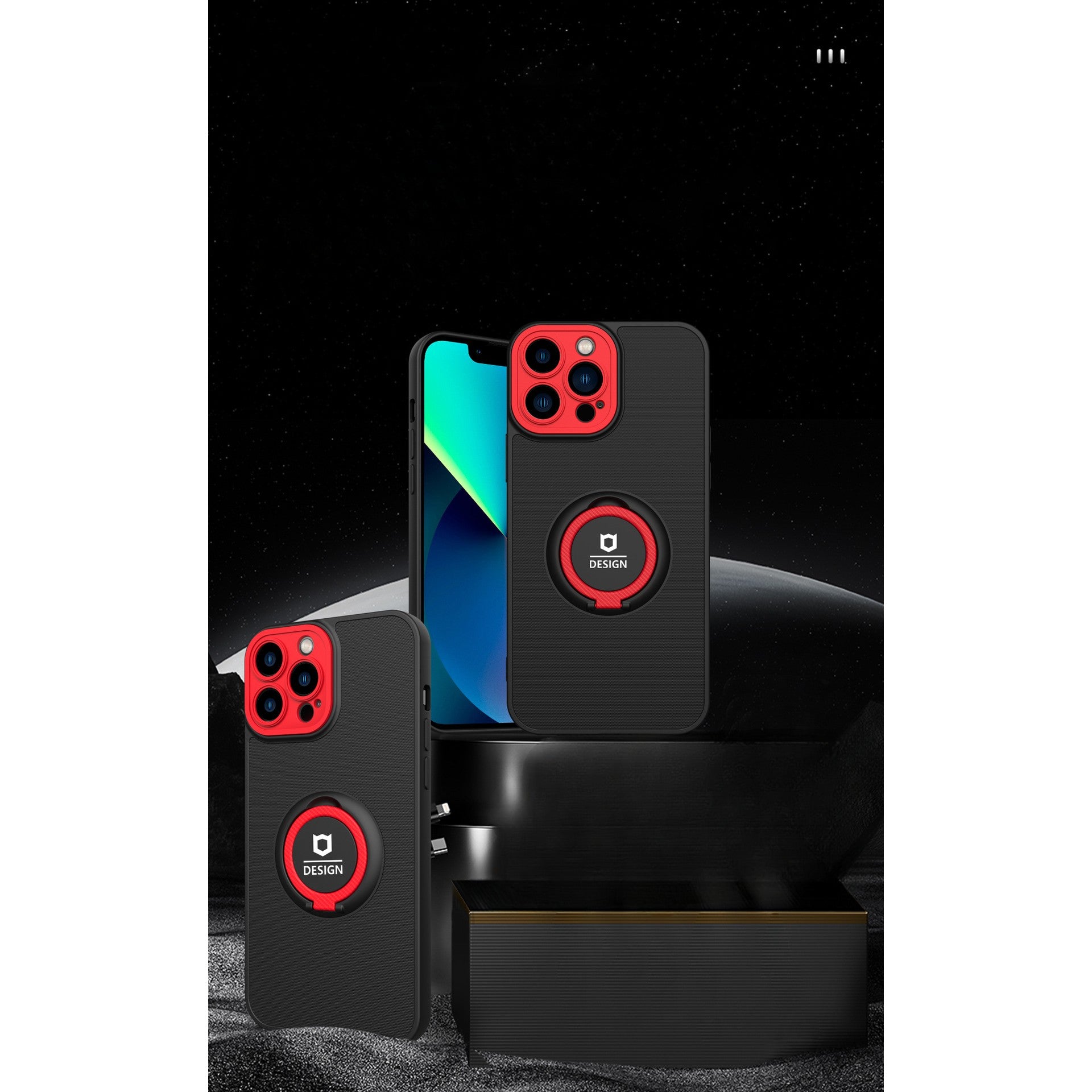 Husa de protectie Eagle eye pentru Apple iPhone 12, Rezistenta la socuri, Protectie camera, Cu inel de prindere magnetic rosu, Flippy, Negru-3