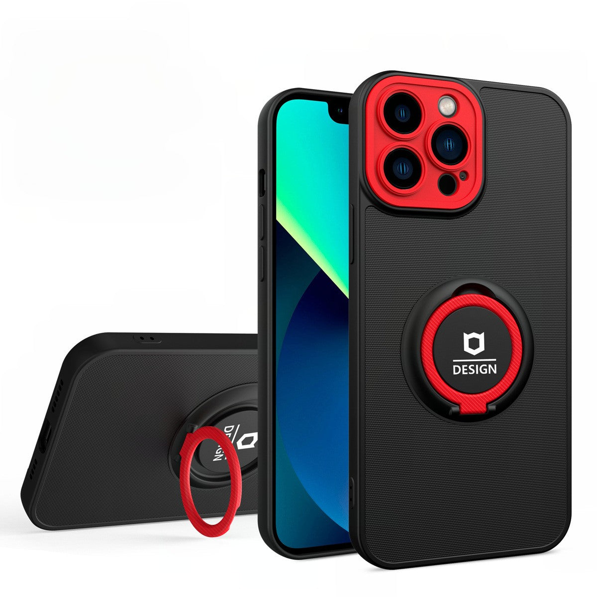 Husa de protectie Eagle eye pentru Apple iPhone 12 Pro, Rezistenta la socuri, Protectie camera, Cu inel de prindere magnetic rosu, Flippy, Negru-0