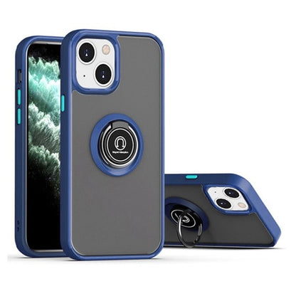 Husa Anti Fall Metal Bracket pentru Apple iPhone 14 Pro Max, Rezistenta la socuri, Margini colorate, Cu inel de prindere magnetic, Flippy, Albastru-0
