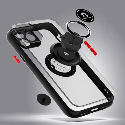 Husa Anti Fall Metal Bracket pentru Apple iPhone 14 Pro Max, Rezistenta la socuri, Margini colorate, Cu inel de prindere magnetic, Flippy, Negru-2