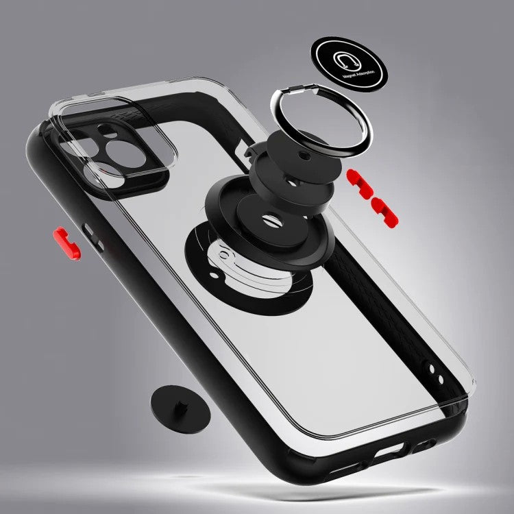 Husa Anti Fall Metal Bracket pentru Apple iPhone 14 Pro Max, Rezistenta la socuri, Margini colorate, Cu inel de prindere magnetic, Flippy, Negru-2