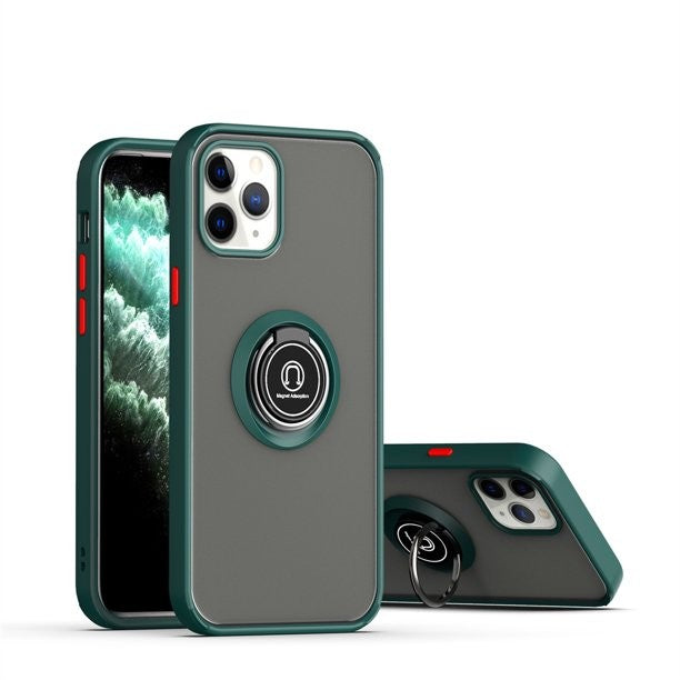 Husa Anti Fall Metal Bracket pentru Apple iPhone 13 Pro, Rezistenta la socuri, Margini colorate, Cu inel de prindere magnetic, Flippy, Verde-1