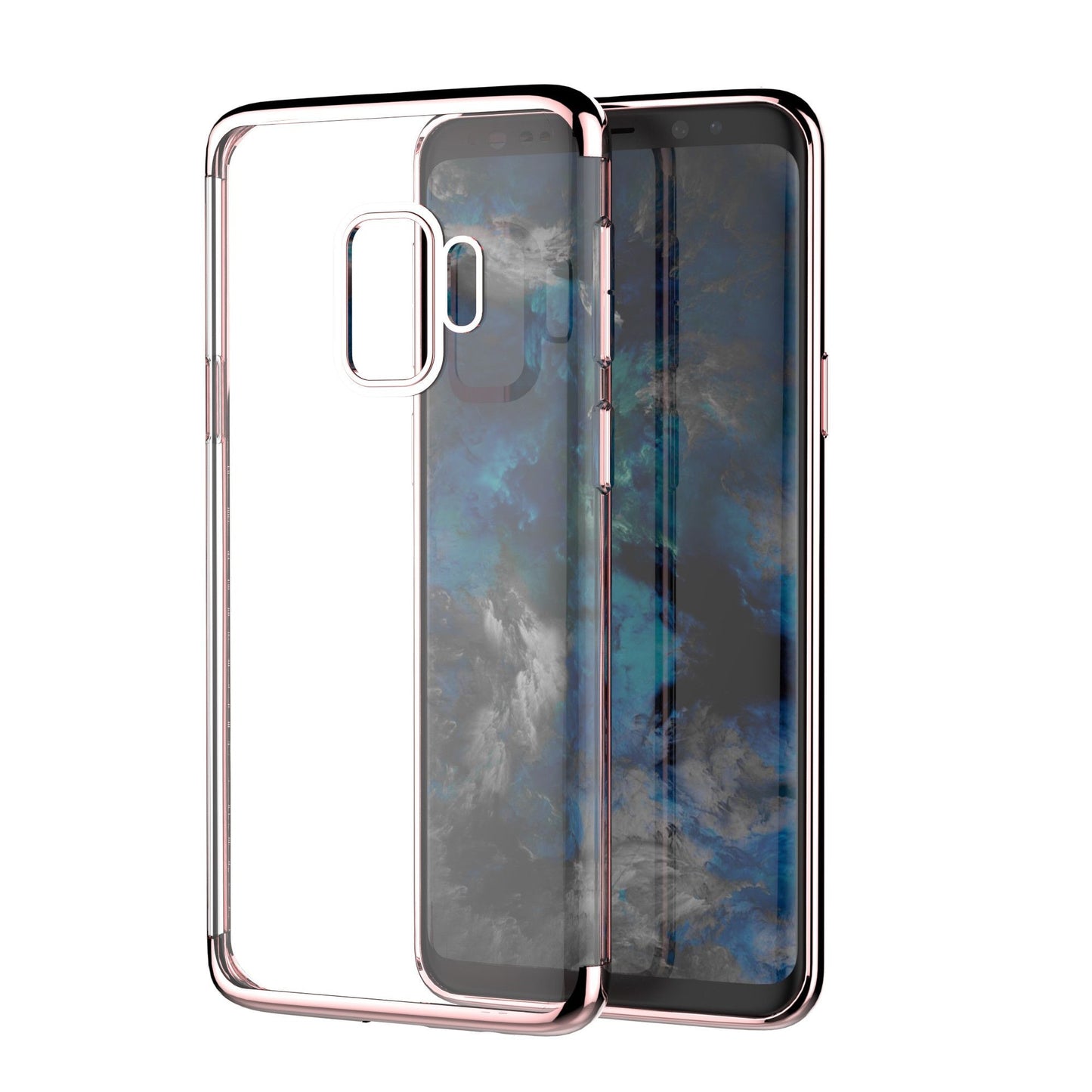 Husa Huawei P20 Lite Transparent cu Margini Roz-Aurii-1