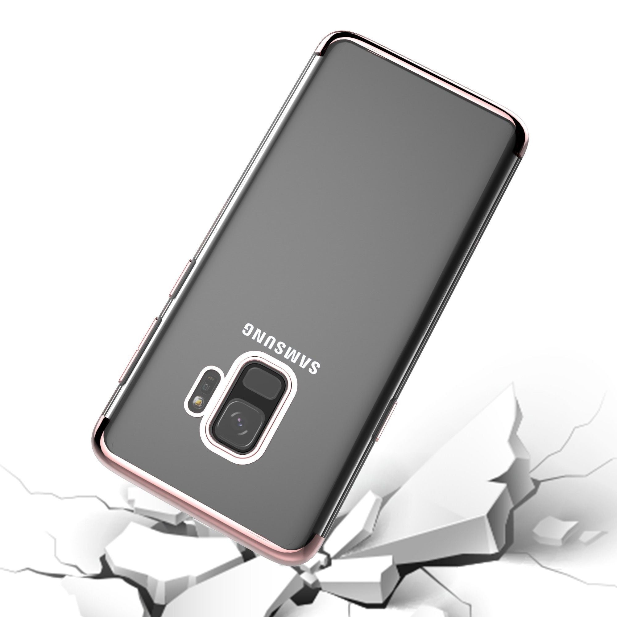 Husa Huawei P20 Lite Transparent cu Margini Roz-Aurii-3