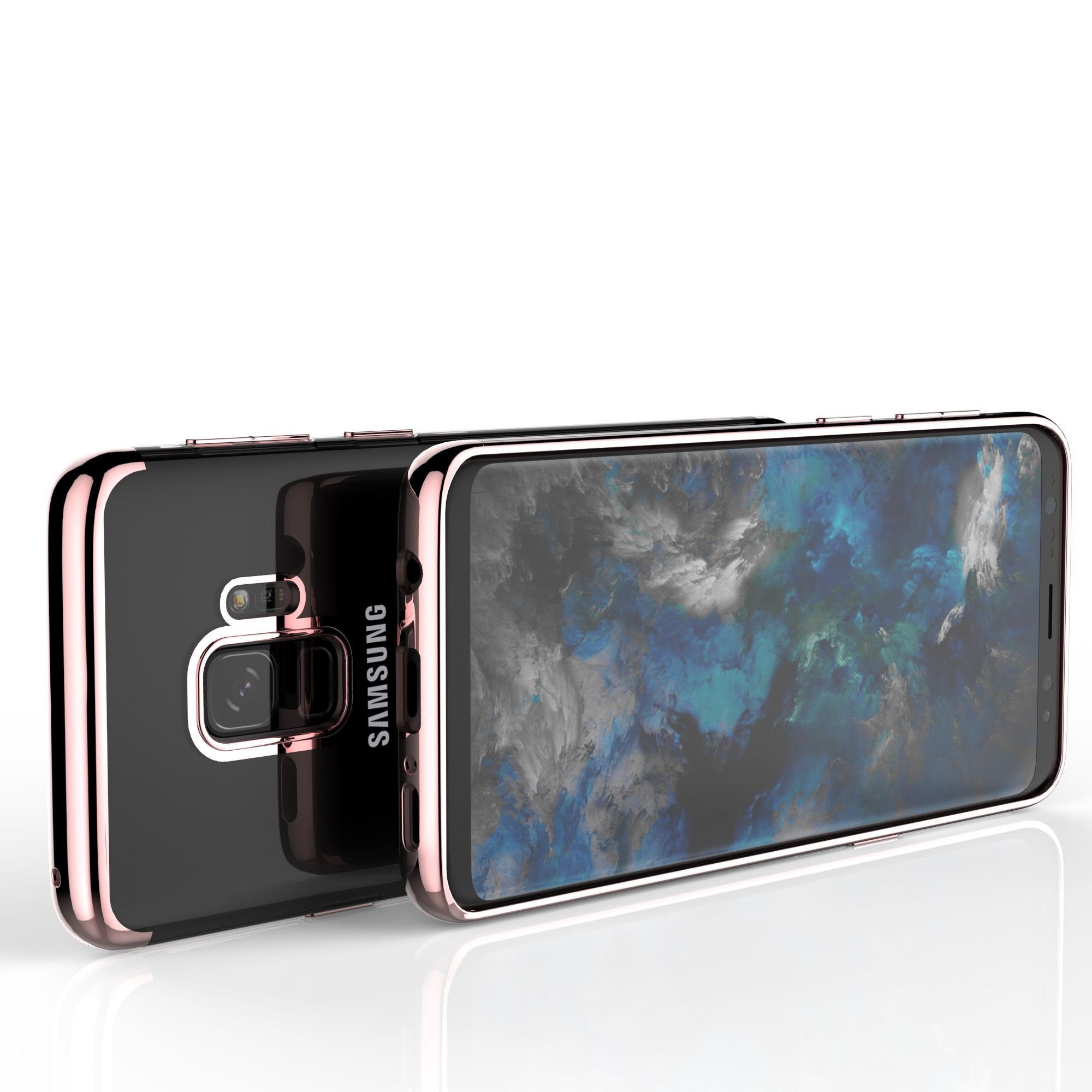 Husa Huawei P20 Lite Transparent cu Margini Roz-Aurii-4