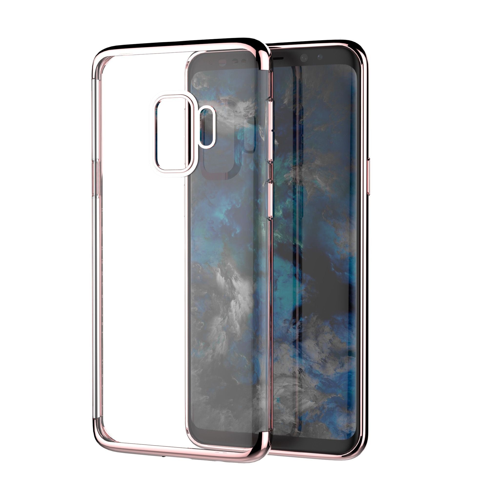 Husa Huawei P20 Lite Transparent cu Margini Roz-Aurii-0