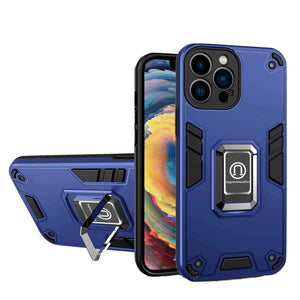 Husa Iron Warriors pentru iPhone 14 Pro, Flippy,  Hybrid Ring Holder Kickstand, Albastru inchis-0