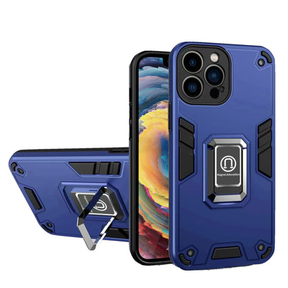 Husa Iron Warriors pentru iPhone 14 Pro, Flippy,  Hybrid Ring Holder Kickstand, Albastru inchis-0