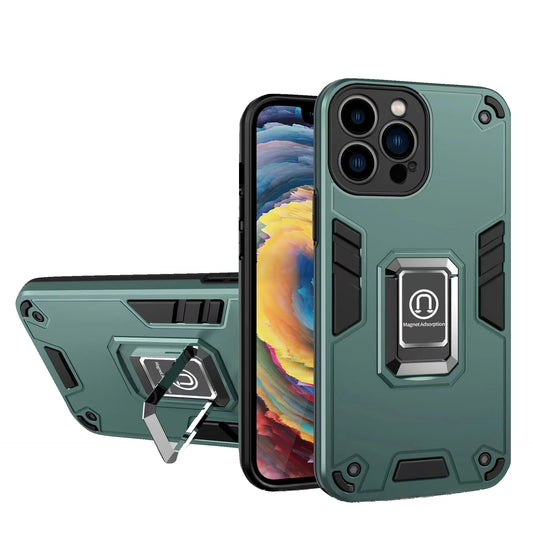 Husa Iron Warriors pentru iPhone 14 Pro, Flippy,  Hybrid Ring Holder Kickstand, Verde inchis-0
