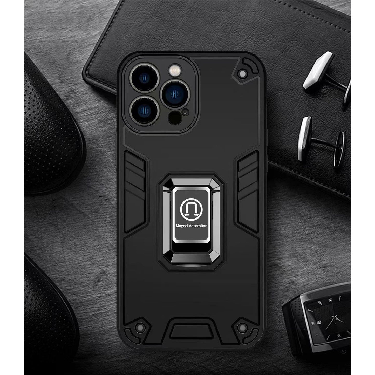 Husa Iron Warriors pentru iPhone 11, Flippy,  Hybrid Ring Holder Kickstand, Negru-2