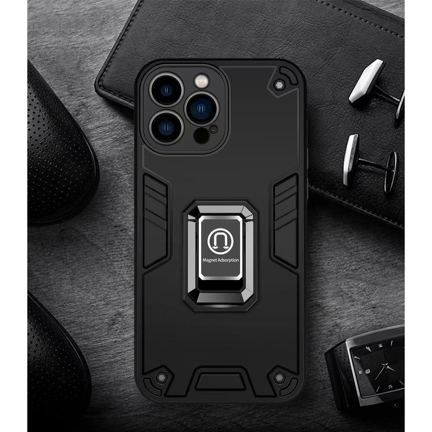Husa Iron Warriors pentru iPhone 11, Flippy,  Hybrid Ring Holder Kickstand, Negru-2